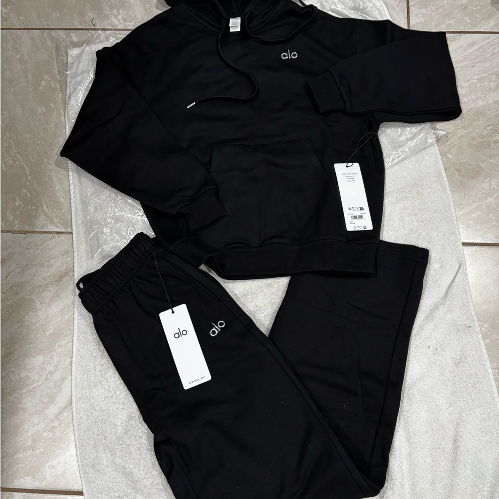 ALO Yoga Black Sweatpants and Hoodie Set